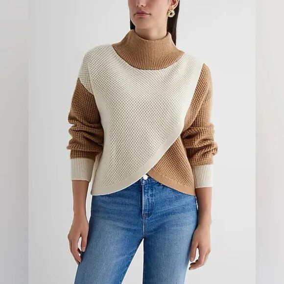 EXPRESS Women Sweater REVERSIBLE STYLE KNIT COLOR BLOCK Oversized Medium - Picture 2 of 11